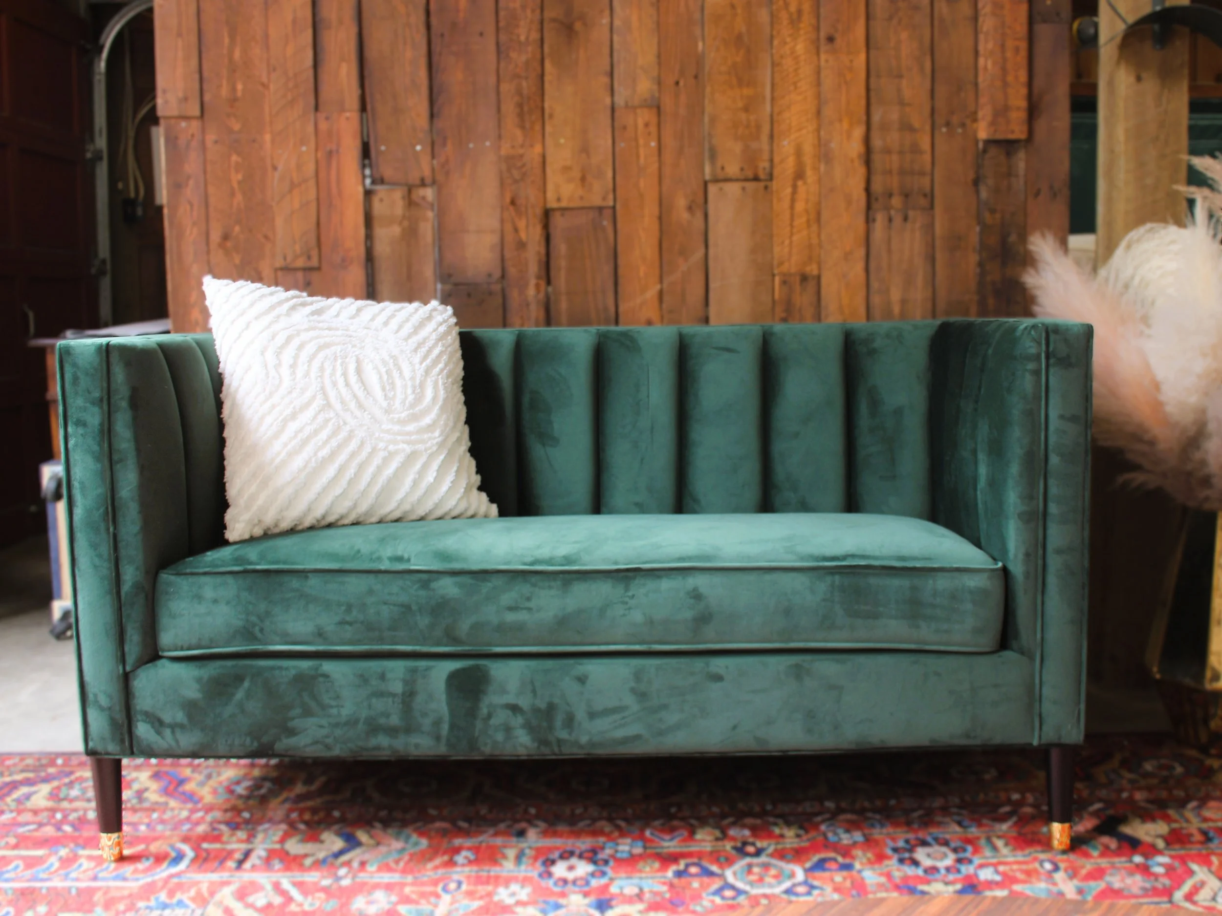Green Velvet Couch 31" deep x 32" tall x 60" wide