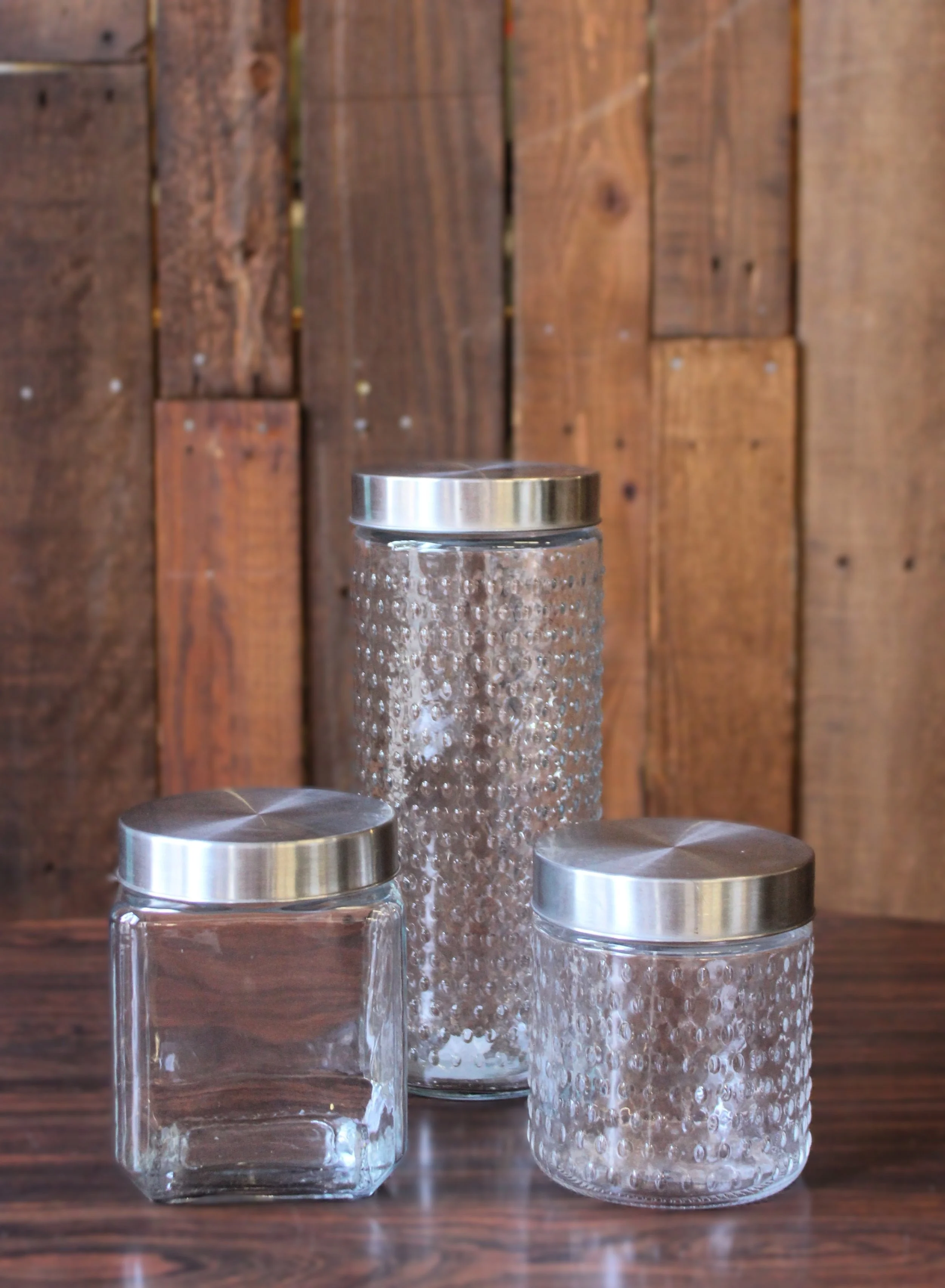 Glass Container Metal Lid 5" 2 count, 10.5" 1 count