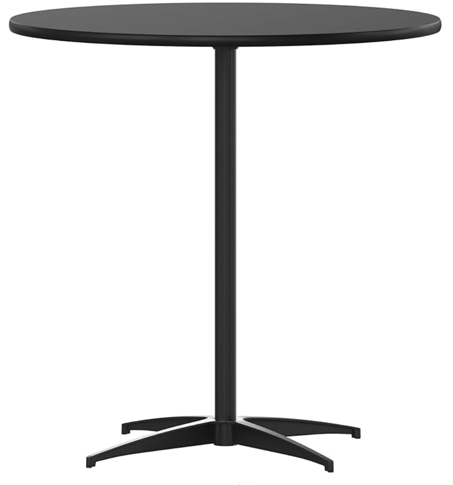 Black coctail tables 30" diameter, 42" tall, 5 count