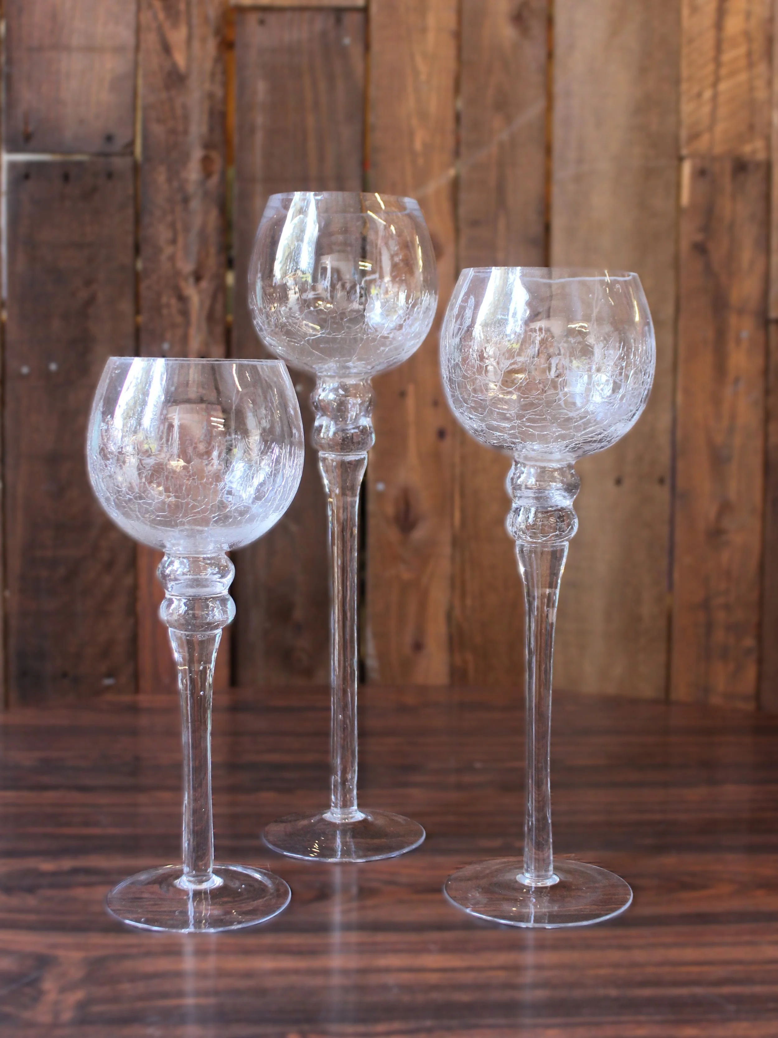 Glass Cup Candleholder 12, 14, and 16" tall, 4 sets