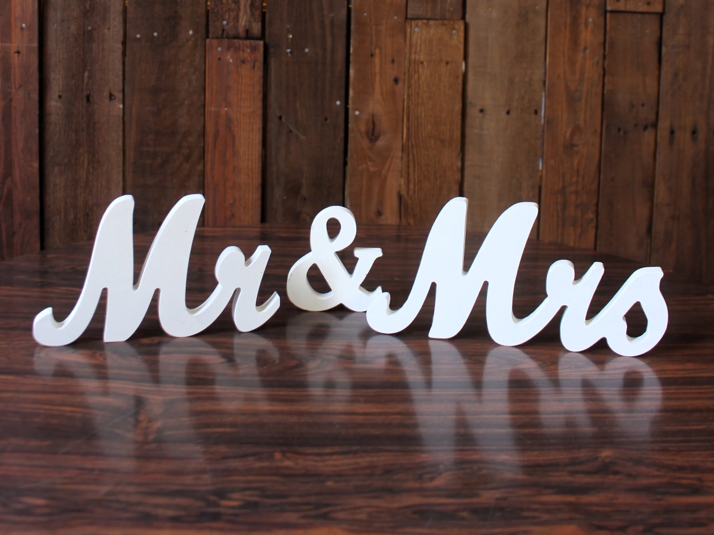 White Mr & Mrs Wood Signs 6" tall, 2 count