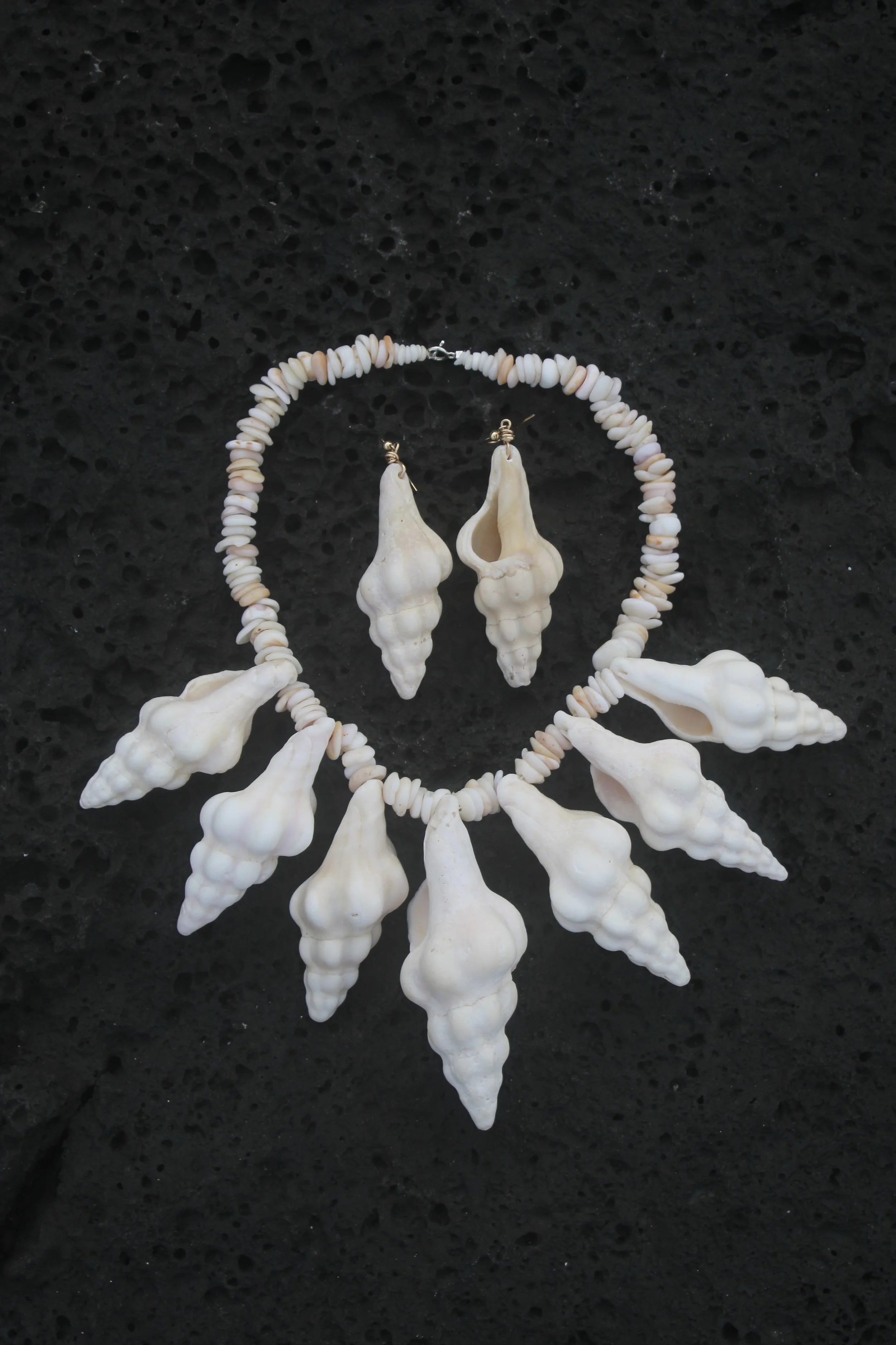 Spindle + Puka shell necklace + Earring set