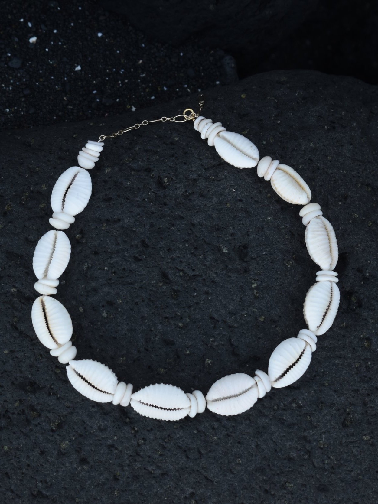 Granulated cowry + Puka shell choker