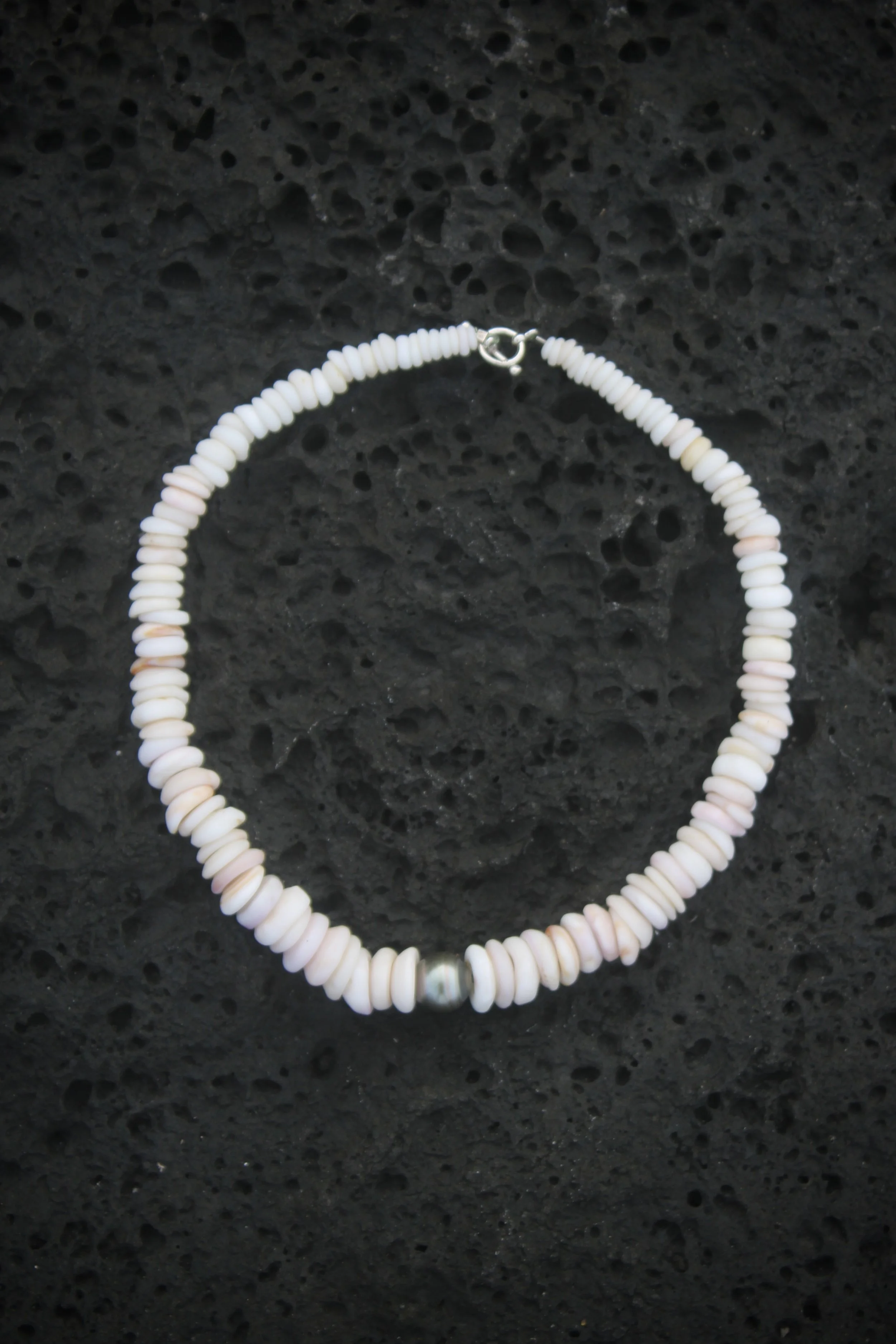 Puka shell + Tahitian pearl necklace