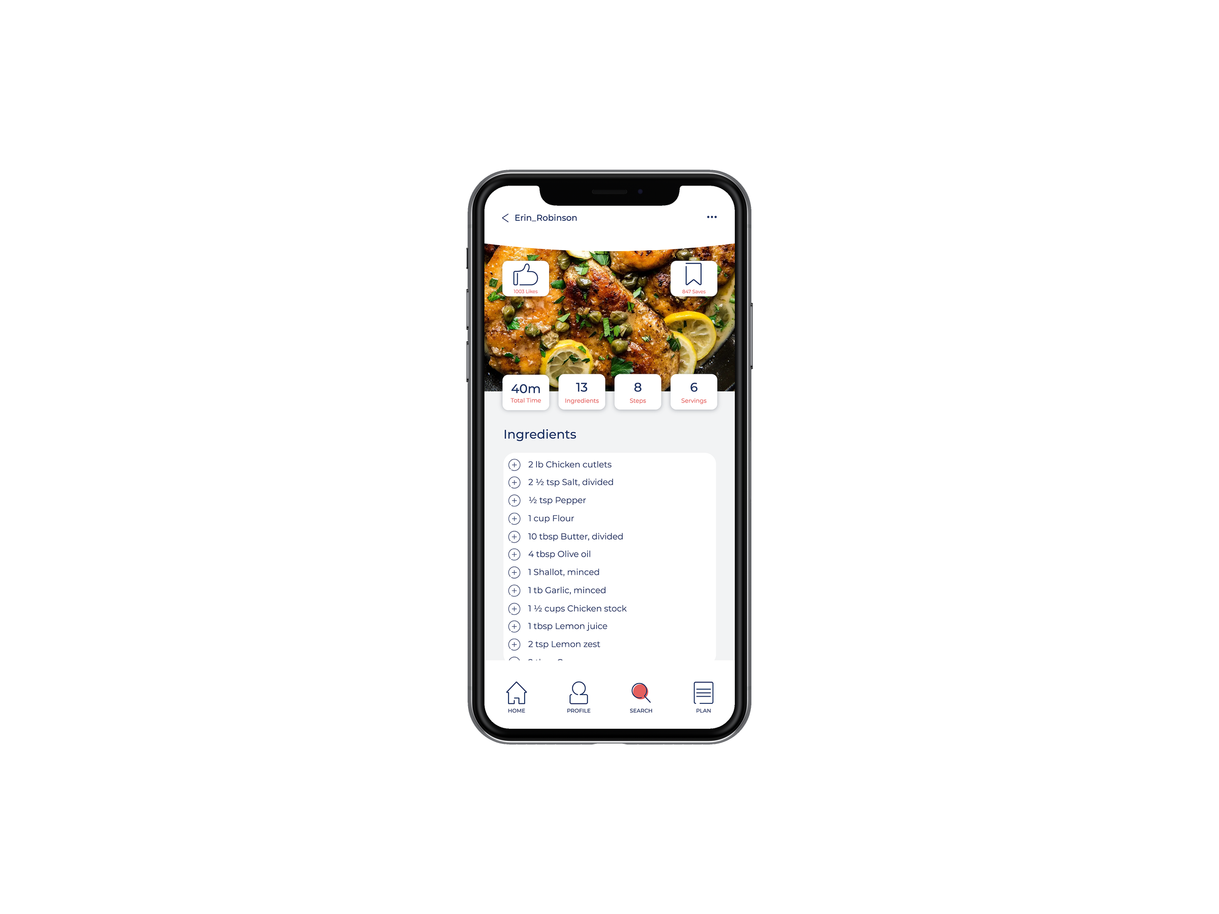 Select Recipe from Search