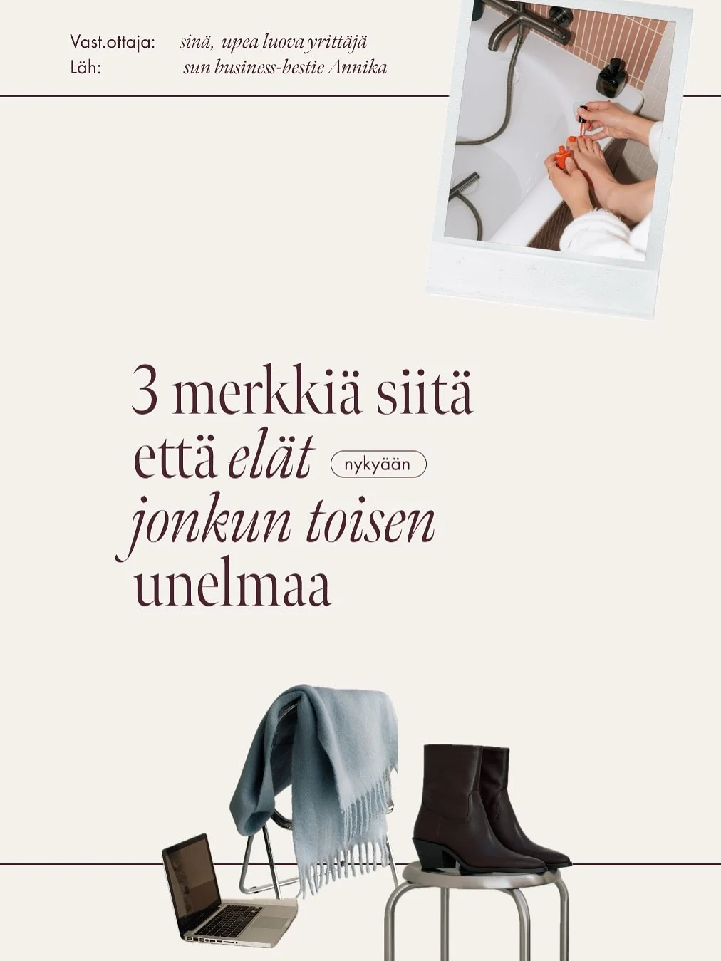 Ihmiset sanoo ett&auml; me (luovan alan yritt&auml;j&auml;t) ollaan kollektiivisesti t&auml;ll&auml; hetkell&auml; v&auml;h&auml;n hukassa. 

Mutta mun mielest&auml; toi ei ole oikea tiivistelm&auml; sille mit&auml; on meneill&auml;&auml;n. 

M&auml;