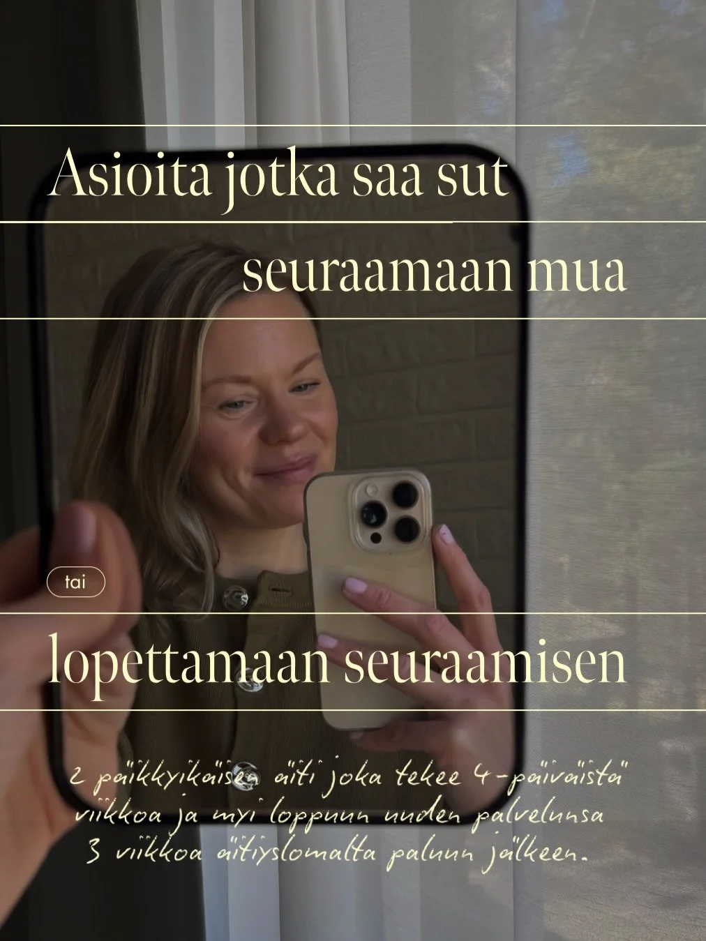 Life-first-yritt&auml;jyys tarkoittaa ett&auml; vapaa-aika ei ole palkkio hyvin tehdyst&auml; ty&ouml;st&auml; vaan kiinte&auml; osa sun liiketoimintaa automaattisesti. 

Se ei tarkoita ett&auml; sulla ei olisi tiukkoja deadlineja tai ett&auml; sun p