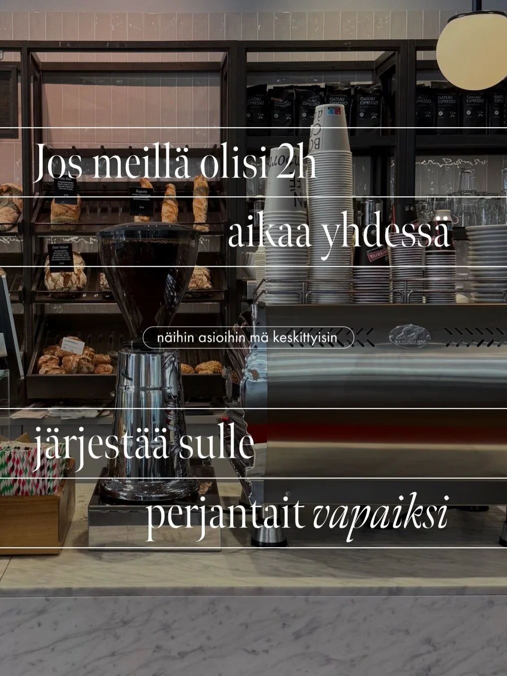 Haluat omann&auml;k&ouml;isen tien unelmiesi yritt&auml;j&auml;arkeen, *ilman ett&auml;* sun pit&auml;&auml; lis&auml;t&auml; ty&ouml;tunteja tai joustaa arvoistasi? 

You&rsquo;ve got it! 

Just nyt s&auml; teet tosi paljon koko ajan, ja kinda tied&
