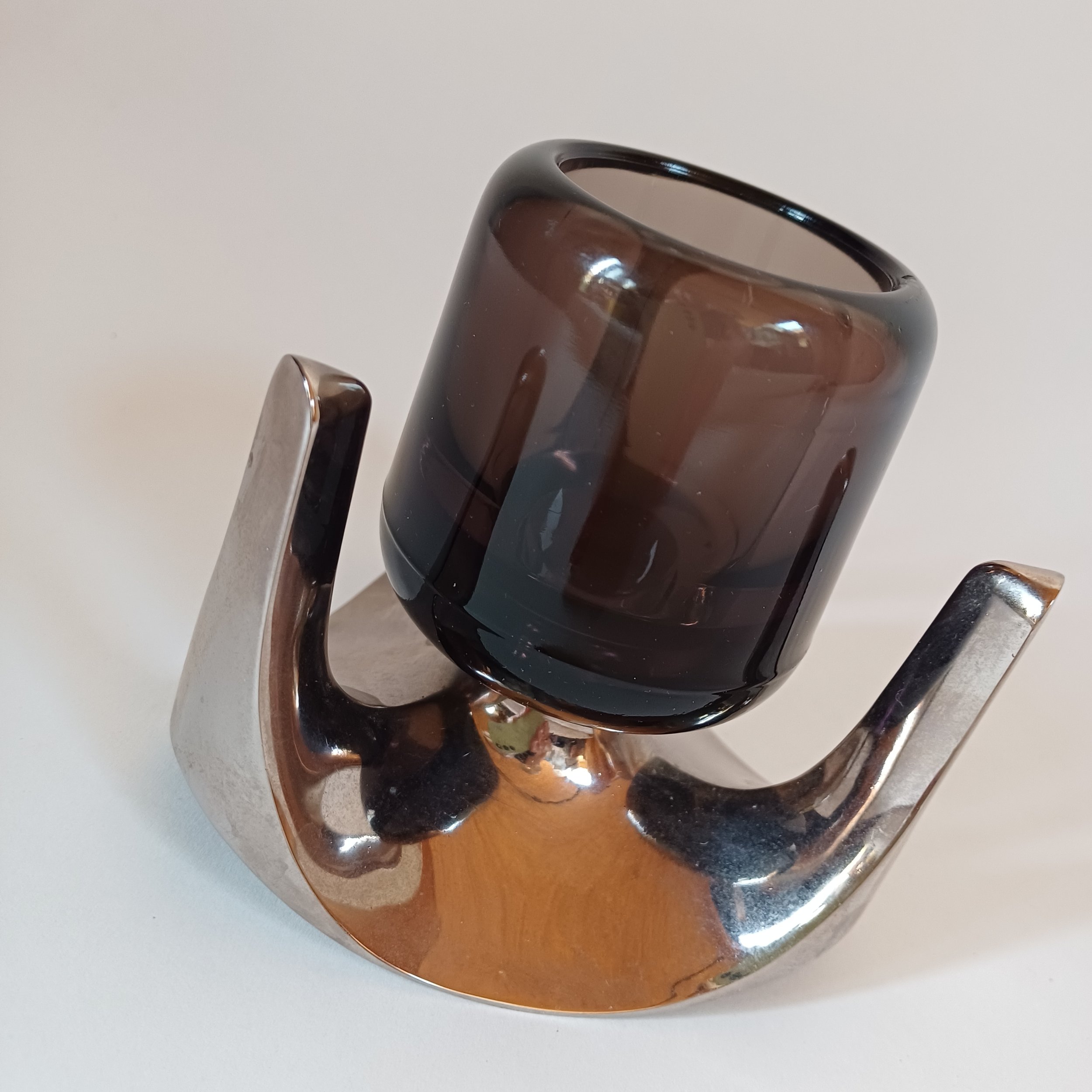 Chrome and brown glass candleholder 1.jpg