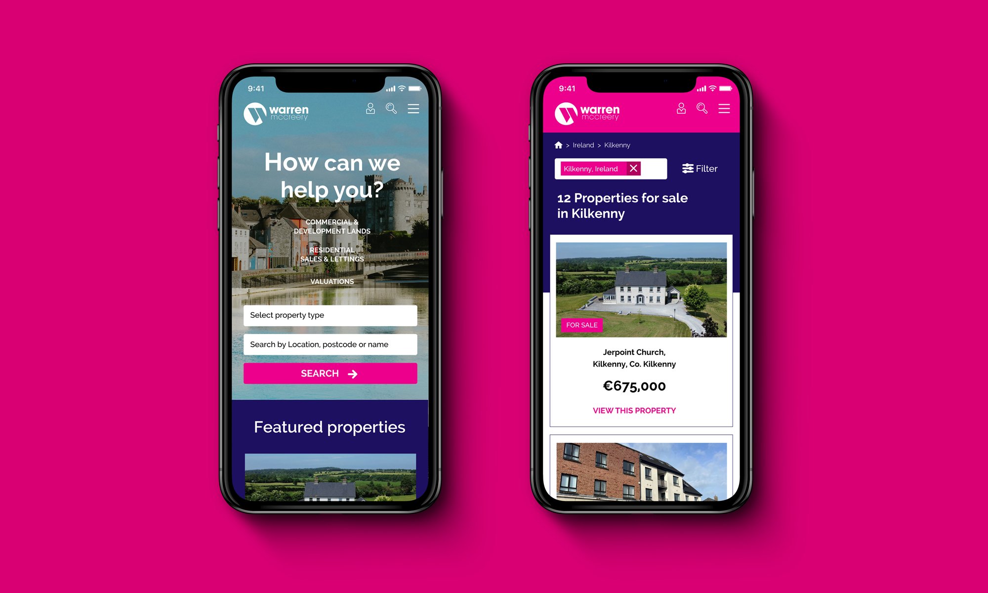 Warren McCreery Estate Agents Website Design on Mobile Device