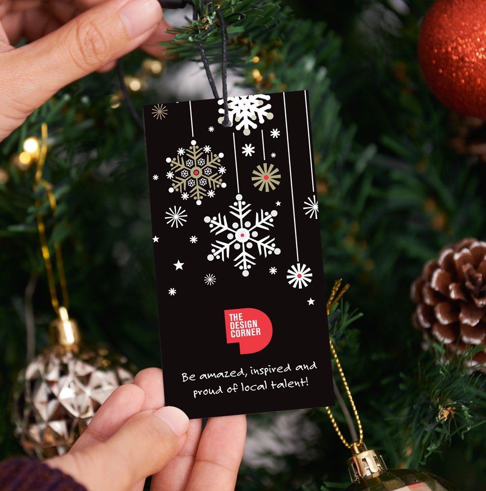 The Design Corner Christmas Shop Swing Tag - Festive and Informative Label