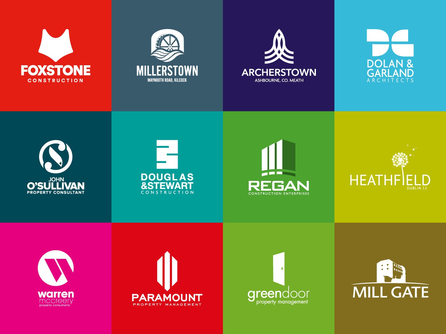 Property and construction brand identities designed by Barry O'Connor, including estate agents, developers, builders and architects.