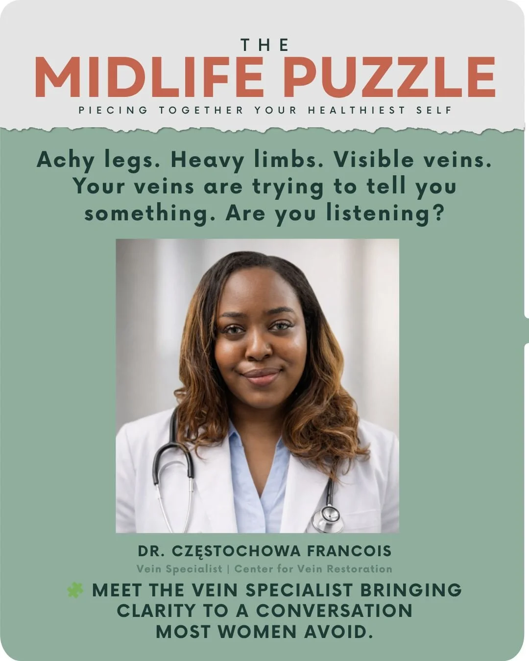 Heavy legs at the end of the day. Visible veins you've been hiding. That constant ache that you've been writing off as "just being on your feet too much."

Your veins might be trying to tell you something. 👇

Venous disease is more common 
