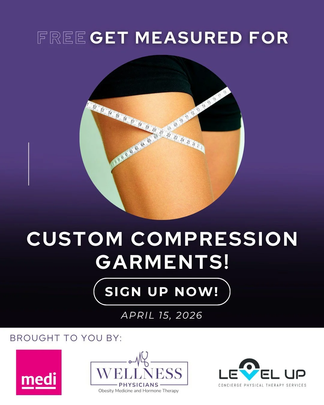 🦵 Get fitted for FREE &mdash; right here in Leesburg.

On April 15th, we're hosting a complimentary custom compression garment fitting session in partnership with medi and Level Up PT. A trained medi specialist will take precise measurements to find