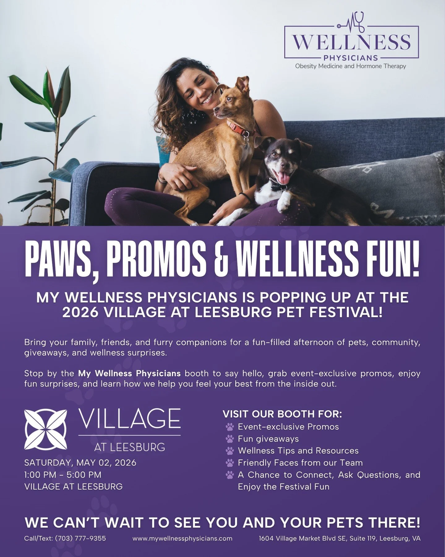 Paws up if you're coming to the Village at Leesburg Pet Festival this Saturday! 🐾

We're popping up from 1&ndash;5 PM with event-exclusive promos, giveaways, and wellness surprises. Bring your family, your friends, and your fur babies &mdash; we can