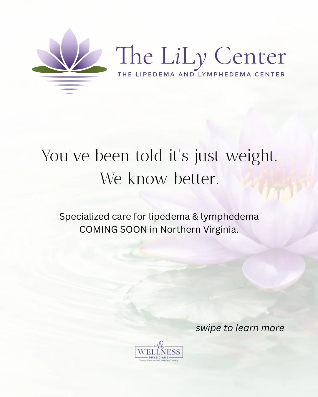 For too long, women with lipedema and lymphedema have been dismissed, misdiagnosed, and left without answers.

That's about to change. 💜

The LiLy Center &mdash; The Lipedema &amp; Lymphedema Center is coming soon to Leesburg, Virginia. Specialized,