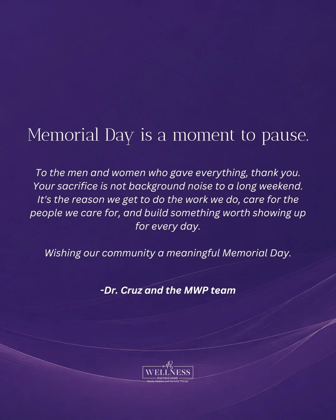 Memorial Day is a moment to pause.

To the men and women who gave everything &mdash; thank you. Your sacrifice is not background noise to a long weekend. It's the reason we get to do the work we do, care for the people we care for, and build somethin