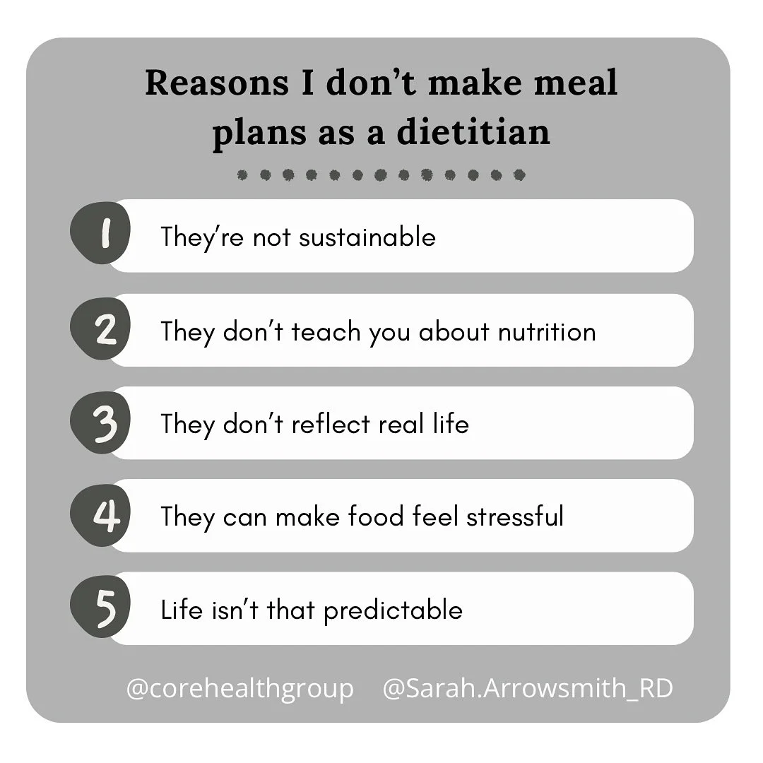A little 🍎 for 💭 from our registered dietitian @sarah.arrowsmith_rd &hellip;

🍽️ They&rsquo;re not sustainable
Sure, a meal plan can seem helpful at first, but tough to stick to and unrealistic to follow long term. I&rsquo;d rather help you build 