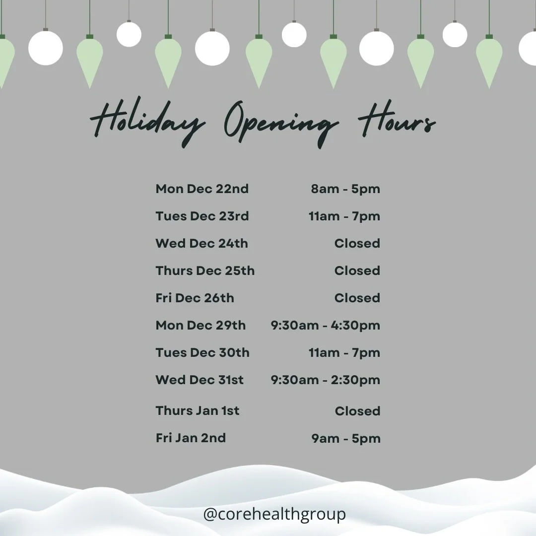 ✨HOLIDAY HOURS✨

Check out our opening hours over the holidays 🗓️

Please note that on December 29th-31st, we are open for massage only 💆

Back to our regular schedule on January 2nd! ☺️

#uptownsj #chiro #physio #massage #wellness