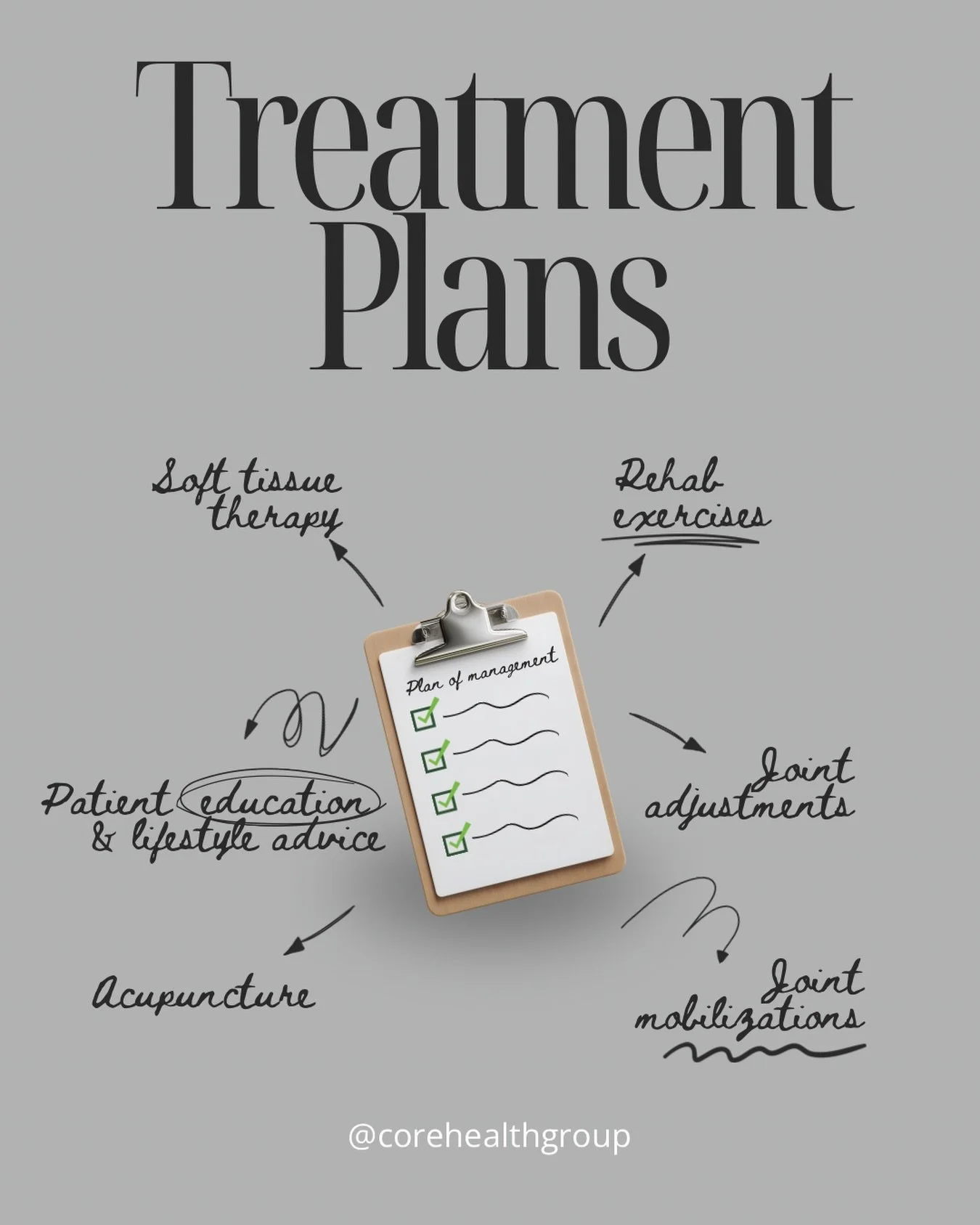 What goes into a chiropractic treatment plan? 🤔💭

After assessing your areas of complaint, a plan of management or &ldquo;treatment plan&rdquo; is made for you based on the most current research evidence, the practitioner&rsquo;s expertise, and you