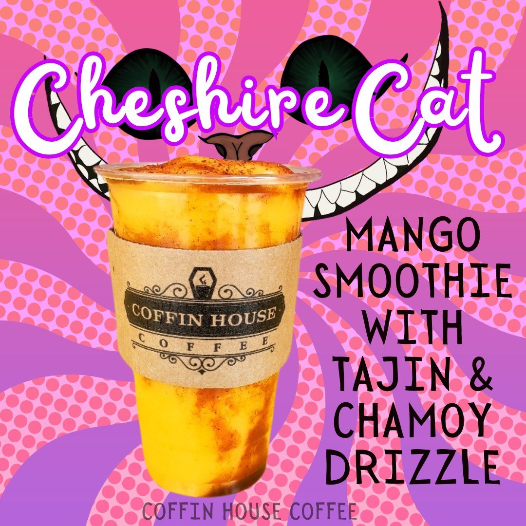 📢Talk About it Tuesday! We're highlight one of our Down the Rabbit Hole - April Specials!
🤡
Cheshire Cat - This refreshing smoothie is mischievous and unpredictable in nature! Delightfully sweet mangos mixed with the spicy yet fruity taste of Tajin