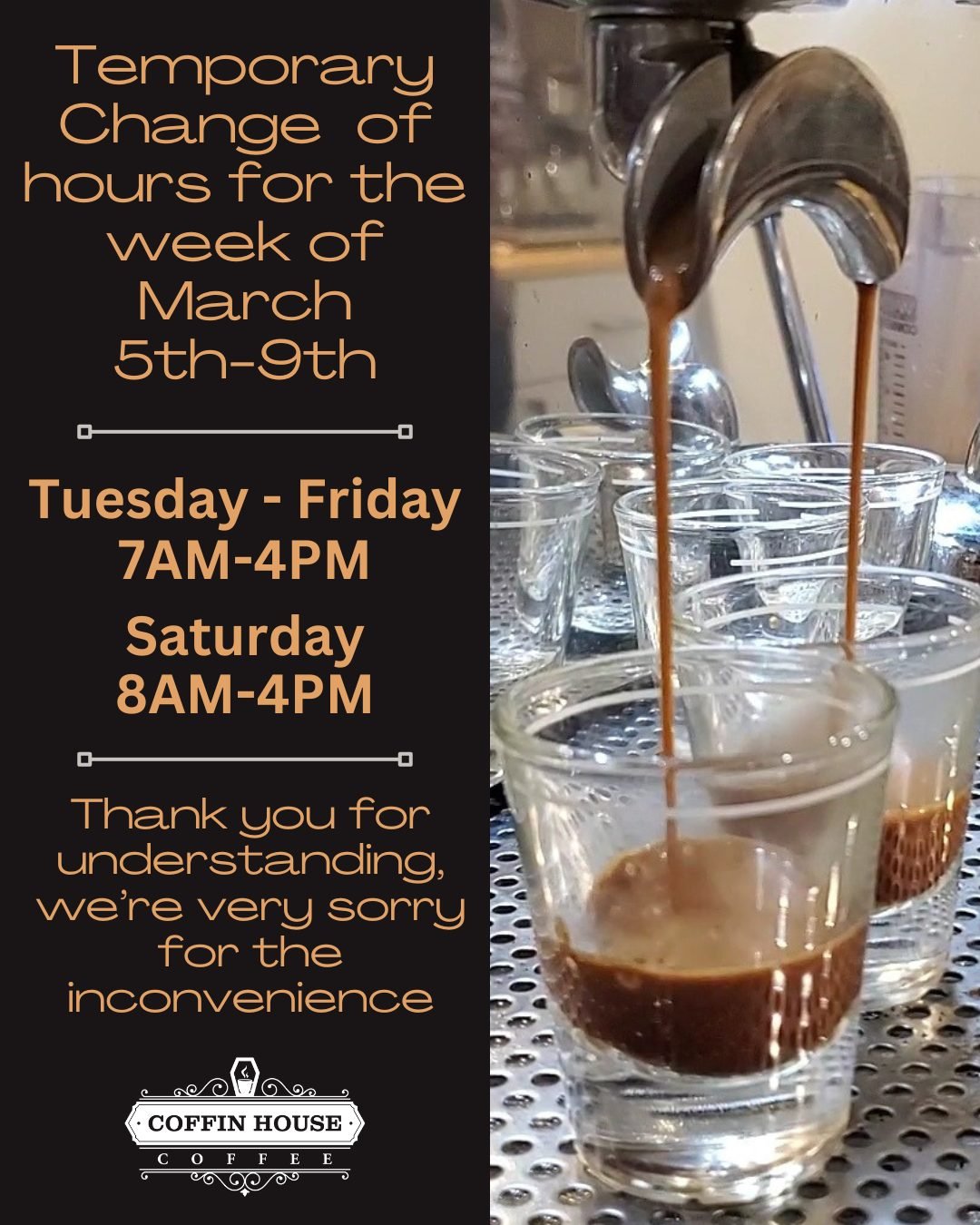 We will be having shorter business hours this week: 7AM-4PM Tuesday thru Friday &amp; 8AM-4PM on Saturday. Sorry for the inconvenience, we thank you for understanding.
❤☕
Don't forget to swing by for Spring Break &amp; grab one of our LUCK of the LAT