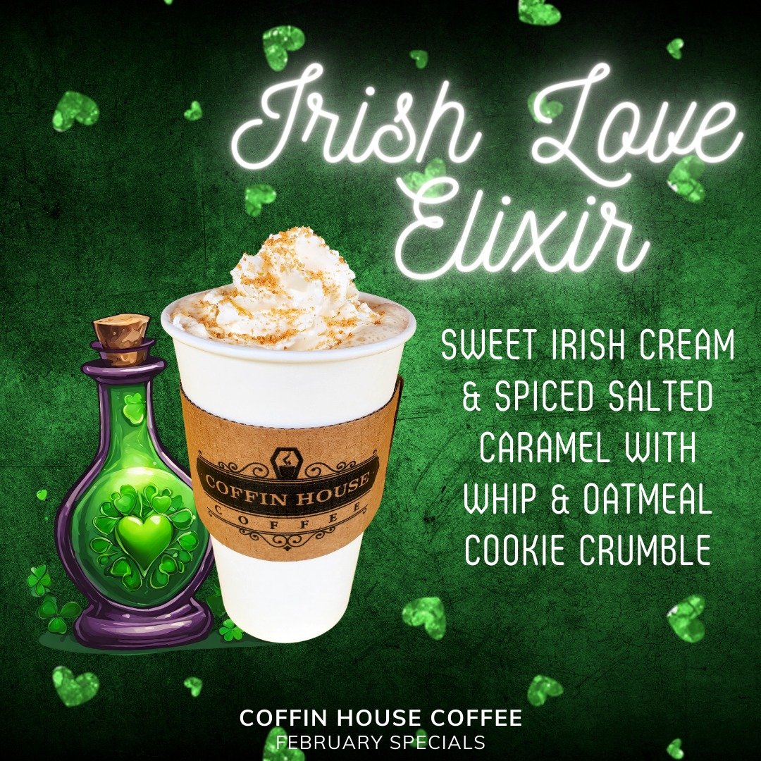 It's FEATURE FRIDAY! We're spotlighting February Special: Irish Love Elixir - Oatmeal Cookie!
💚
This LOVELY latte is packed with the comforting flavors of spiced salted caramel &amp; the sweetness of Irish cream coming together to create the perfect