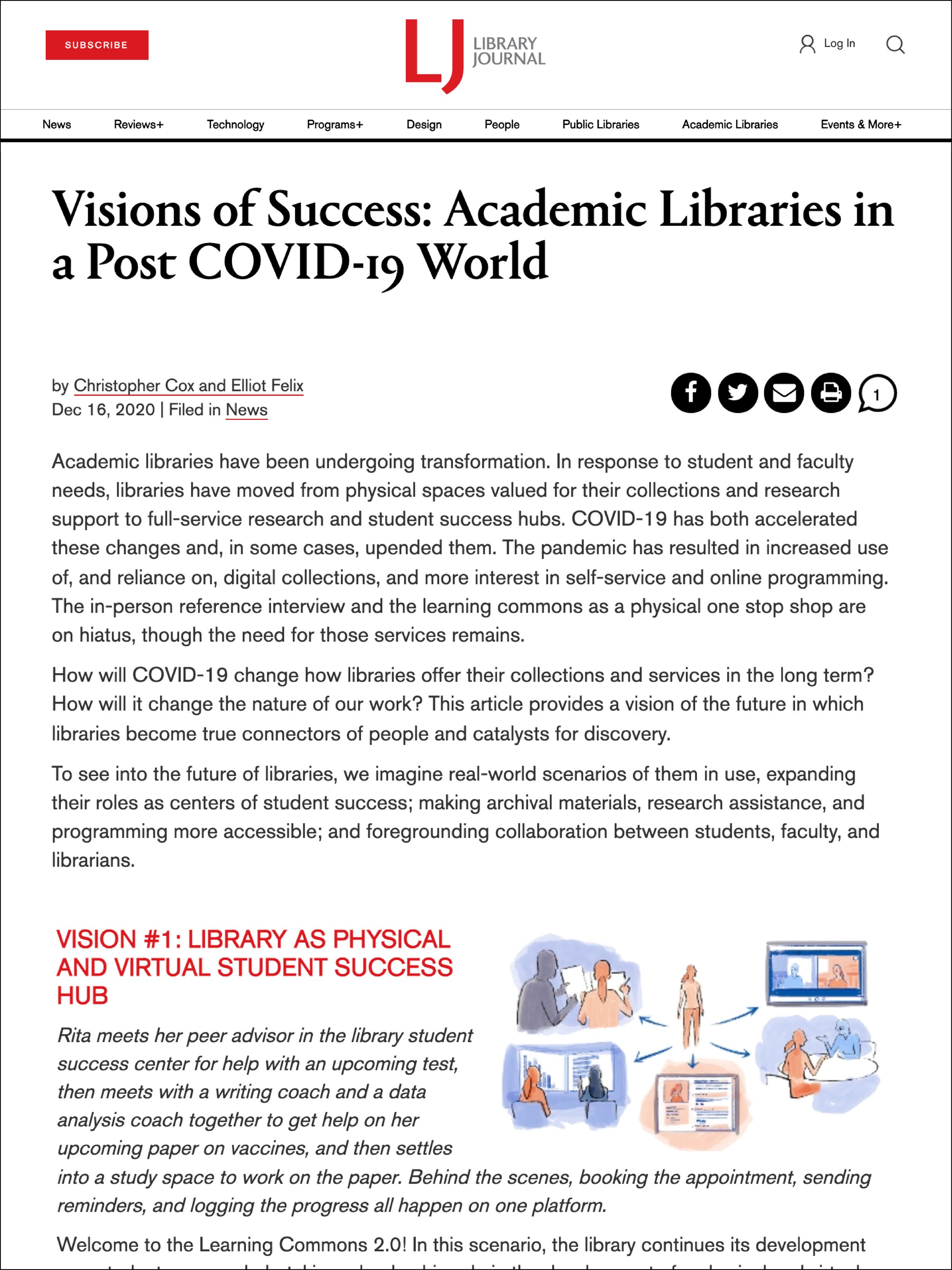 Library Journal: Visions of Success: Academic Libraries in a Post COVID-19 World