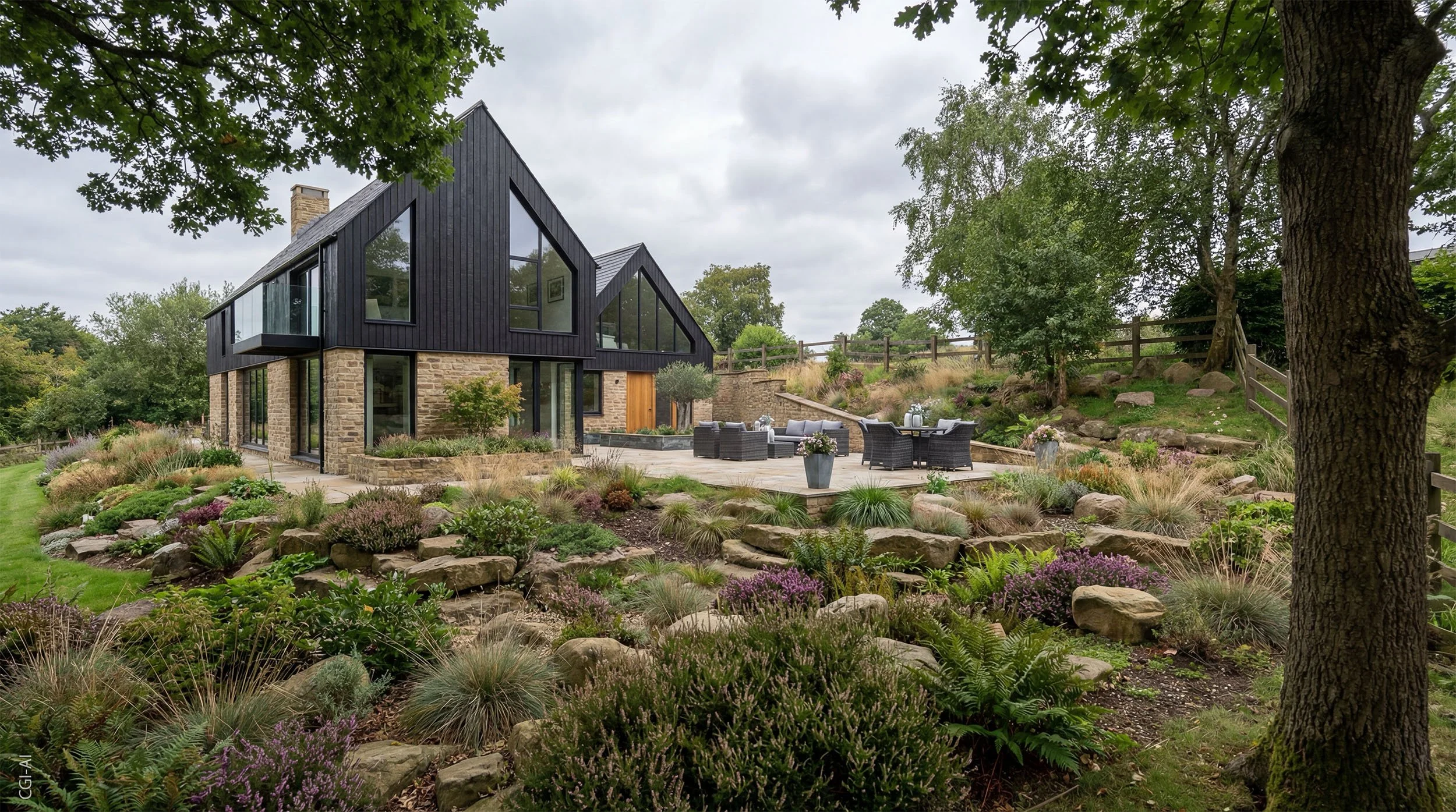 The Stables New Build Home Derbyshire (CGI-AI) Rear View 04