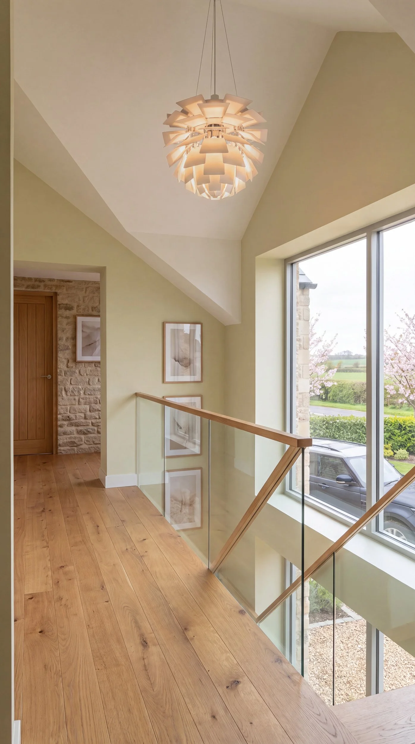 Artist's impression: latest CGI/AI of Langsett View - a contemporary staircase landing with natural light