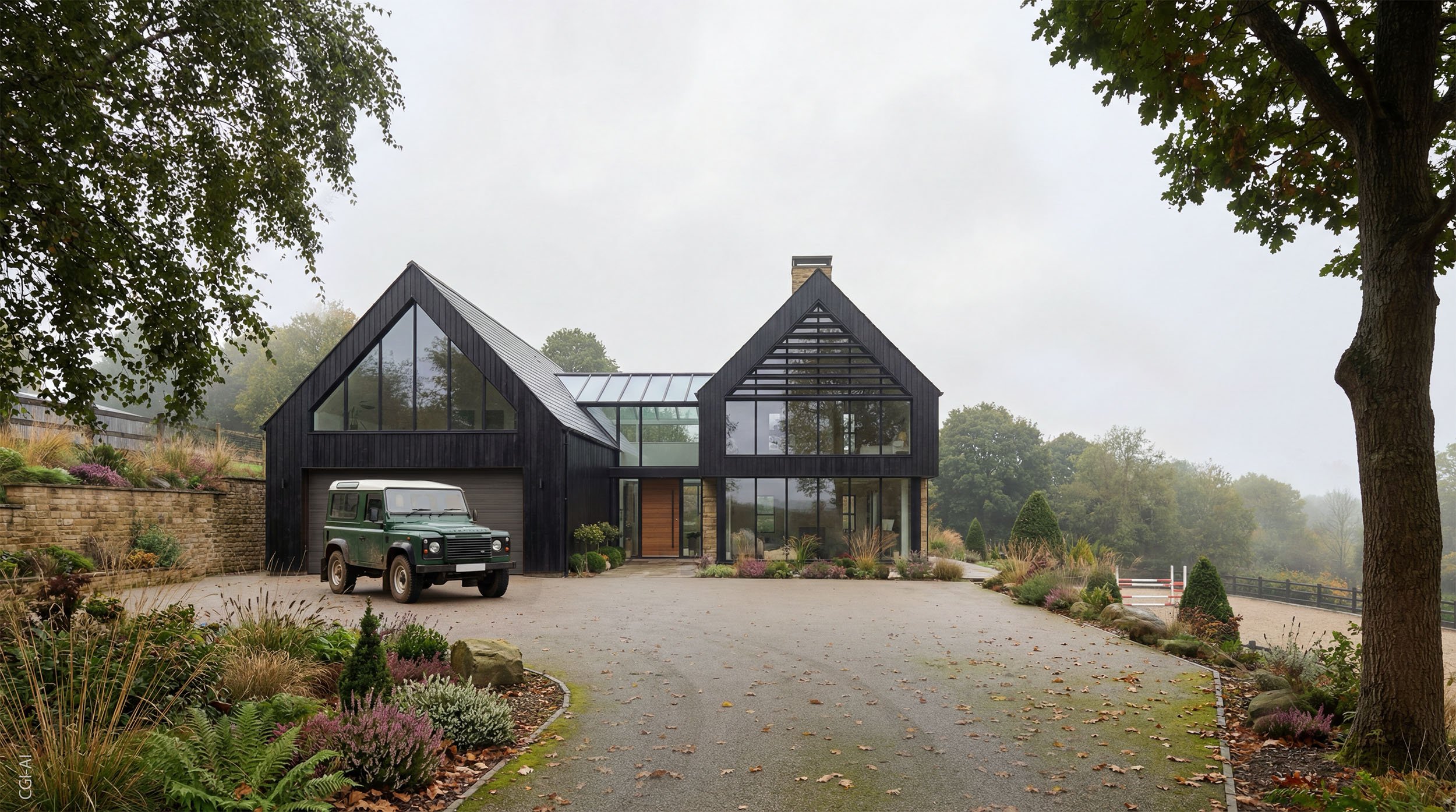 The Stables New Build Home Derbyshire (CGI-AI) Entrance View 01