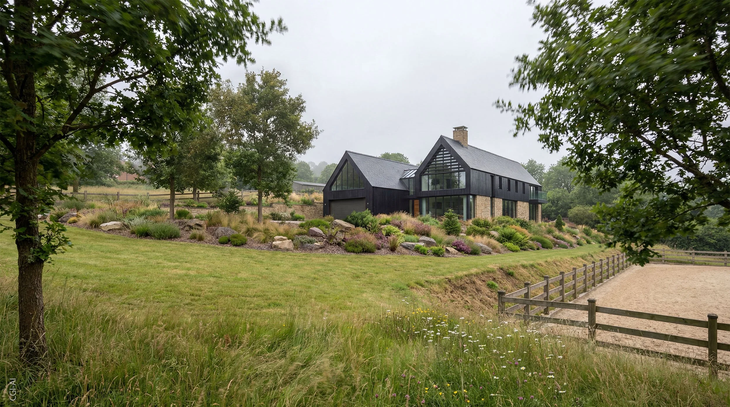 The Stables New Build Home Derbyshire (CGI-AI) Field View 03