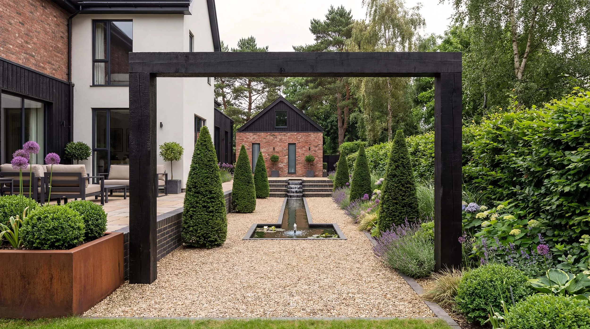 The Pines, Alwoodley, Leeds, House Extension Water Garden