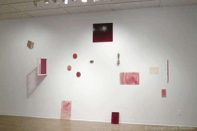  
 Essentiel, installation 
 Verre, colliers, gants, bois, glycérine | Dimensions inconnues | 2004
 
Présentée à Plein Sud lors de l’exposition solo Corps célestes à Longueuil, Québec, en 2004 | Présentée également à la Flatile Gallery lors de l’expo