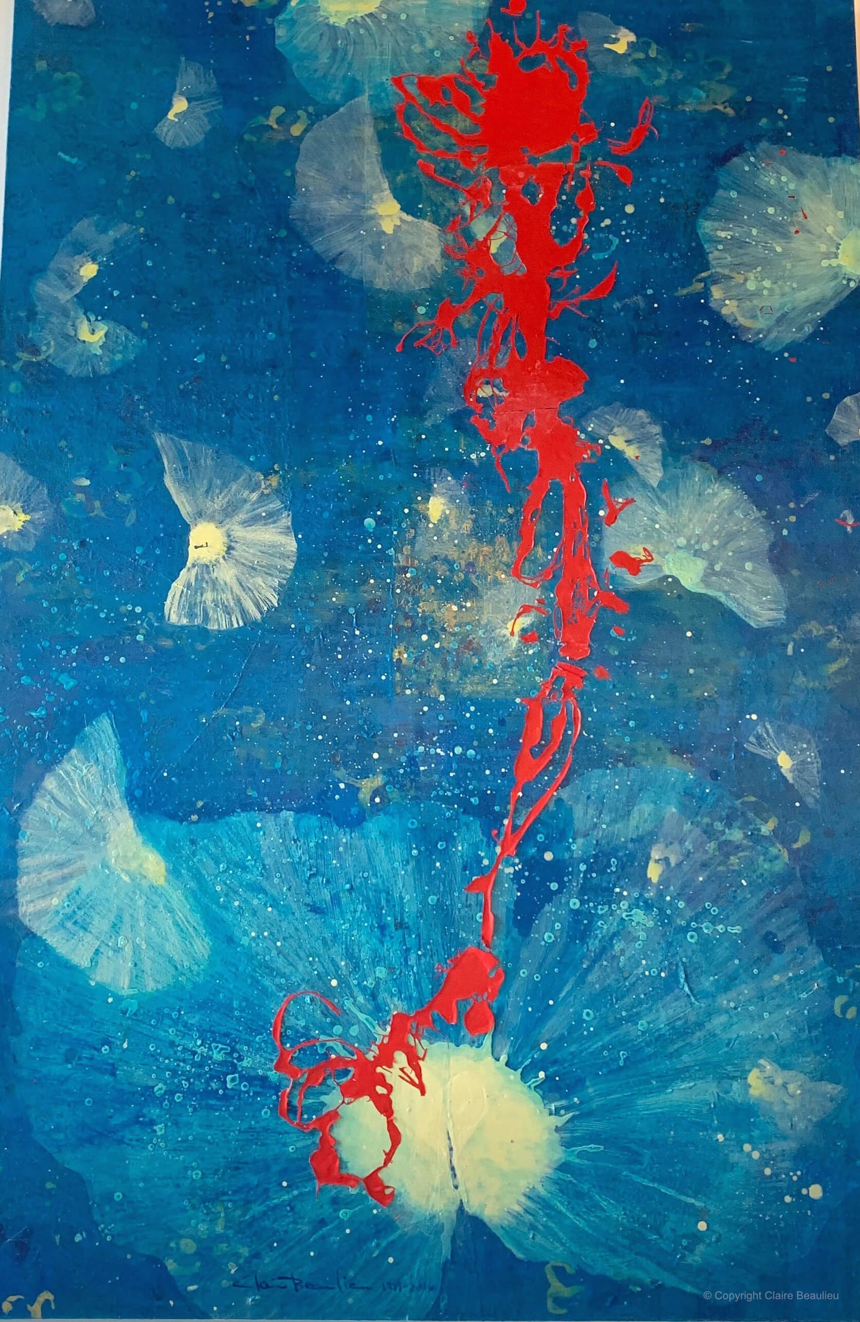  
 Évolution 
 Acrylic on canvas | Collection of the Bibliothèque de la ville de Bromont, 180 x 120cm | 1999-2016
 