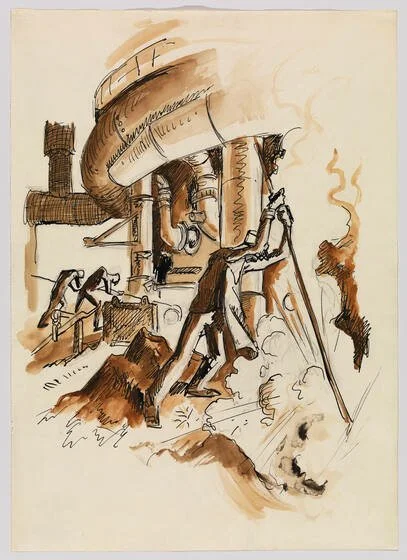 Blast Furnace, Number 1 (1929 or 1930) by Thomas Hart Benton (Drawing)