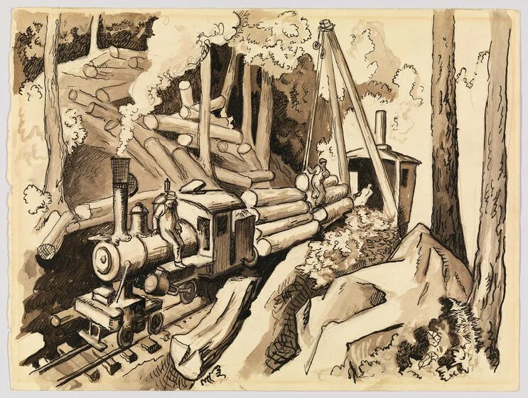 Logging Train (1928) by Thomas Hart Benton (Drawing)