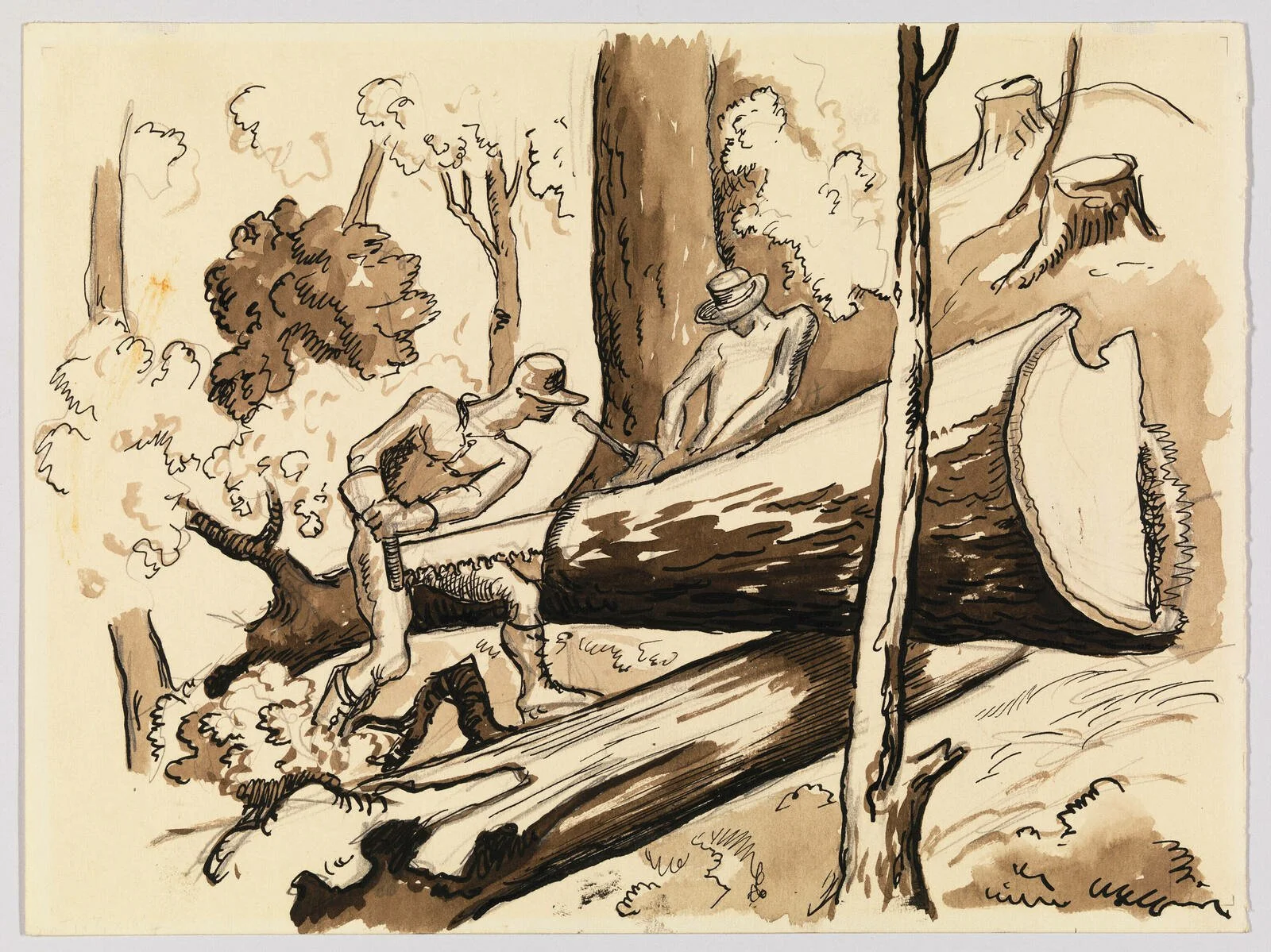 Sawing the Log (circa 1929) by Thomas Hart Benton (Drawing)