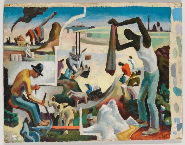The South, Rice Threshing (1930) by Thomas Hart Benton (Drawing)