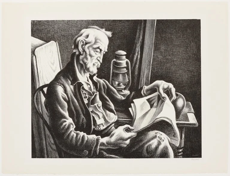Old Man Reading (1941) by Thomas Hart Benton (Lithograph)