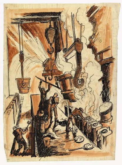 Blast Furnace, Number 2 (1929 or 1930) by Thomas Hart Benton (Drawing)