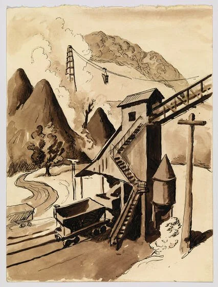 Coaling Station, West Virginia (1928) by Thomas Hart Benton (Drawing)