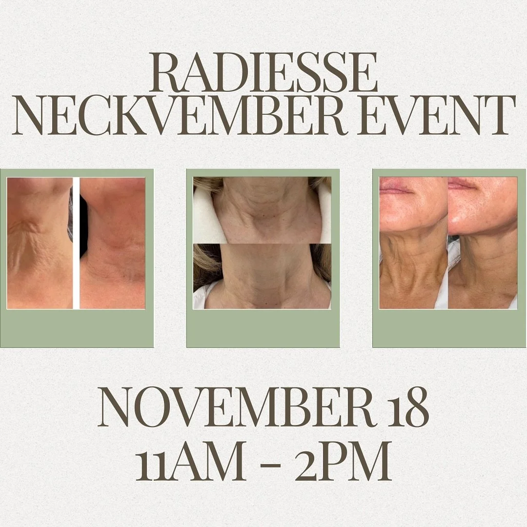 It&rsquo;s Neckvember at Downtown Skin &amp; Wellness! 💚 Join us Tuesday, Nov 18th from 11&ndash;2 for champagne, light bites, and exclusive day-of @radiesse specials. Tighter, smoother, more confident skin starts here 🥂 RSVP by sending us a messag