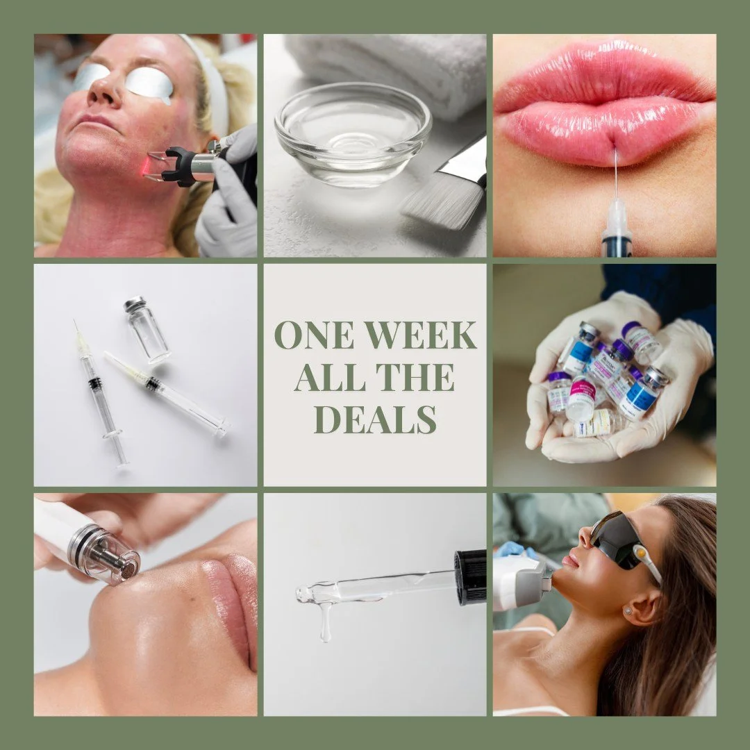 IT'S HERE! ONE WEEK. ALL OF THE DEALS. 🤍 

Our biggest deals of the year drop TODAY! Lasers, fillers, Botox and more. ✨ (Offers Valid Monday&ndash;Wednesday. We&rsquo;re closed Thurs &amp; Fri.). 

To Claim: 
Call Us 📲: (352) 437-4393
Email Us 📩: 