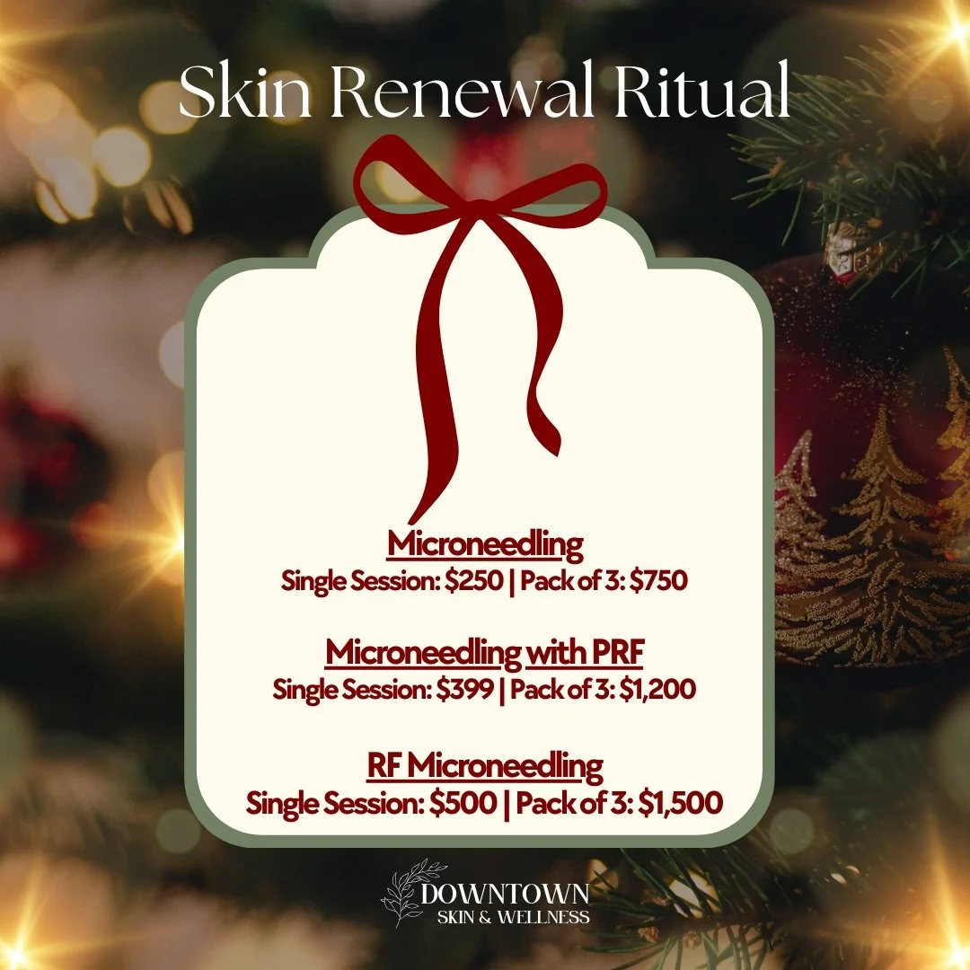 Restore smoother texture and renewed glow with Microneedling, Microneedling with PRF, or RF Microneedling! These services help to boost collagen and refine your skin from the inside out, revealing a healthier, more radiant complexion just in time for