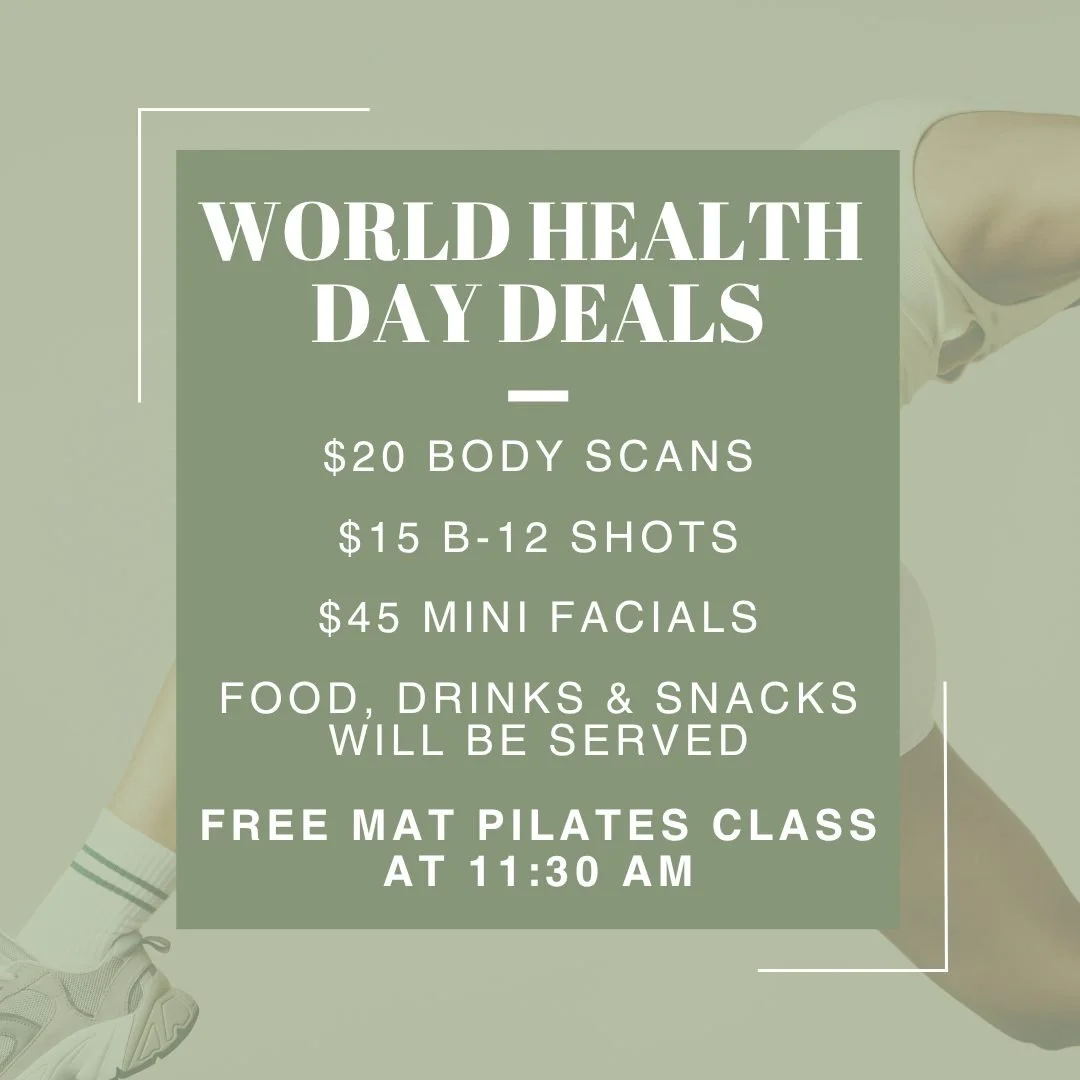 Happy World Health Day! 🌿✨ 

The day is finally here! We are so excited to see everyone for a day of wellness and rejuvenation. Whether you&rsquo;re here for the deals or the movement, we&rsquo;ve got you covered:

📍 Where: Downtown Skin &amp; Well