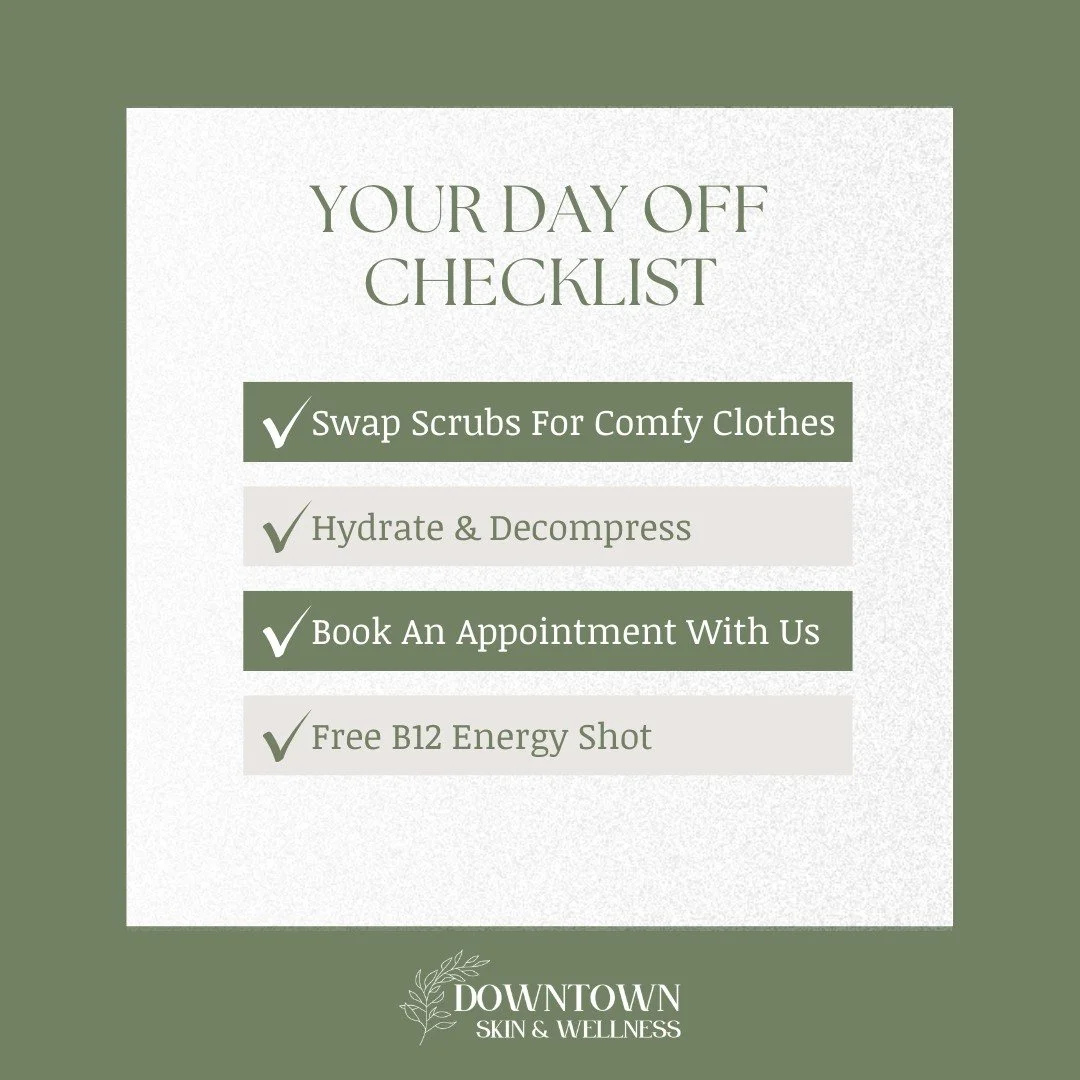 Nurses, your "off" days should actually feel like a day off. To end Nurses Week, we&rsquo;re making it easy to hit the reset button! 🔄

Book any treatment - from a custom facial to a quick wellness check - and we&rsquo;ll add a free B12 sh