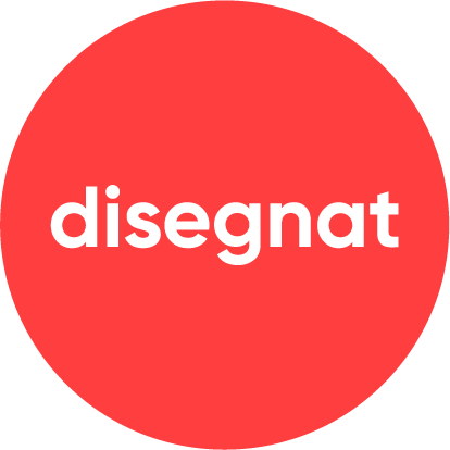 Red circle with white lowercase text 'disegnat' in the center.