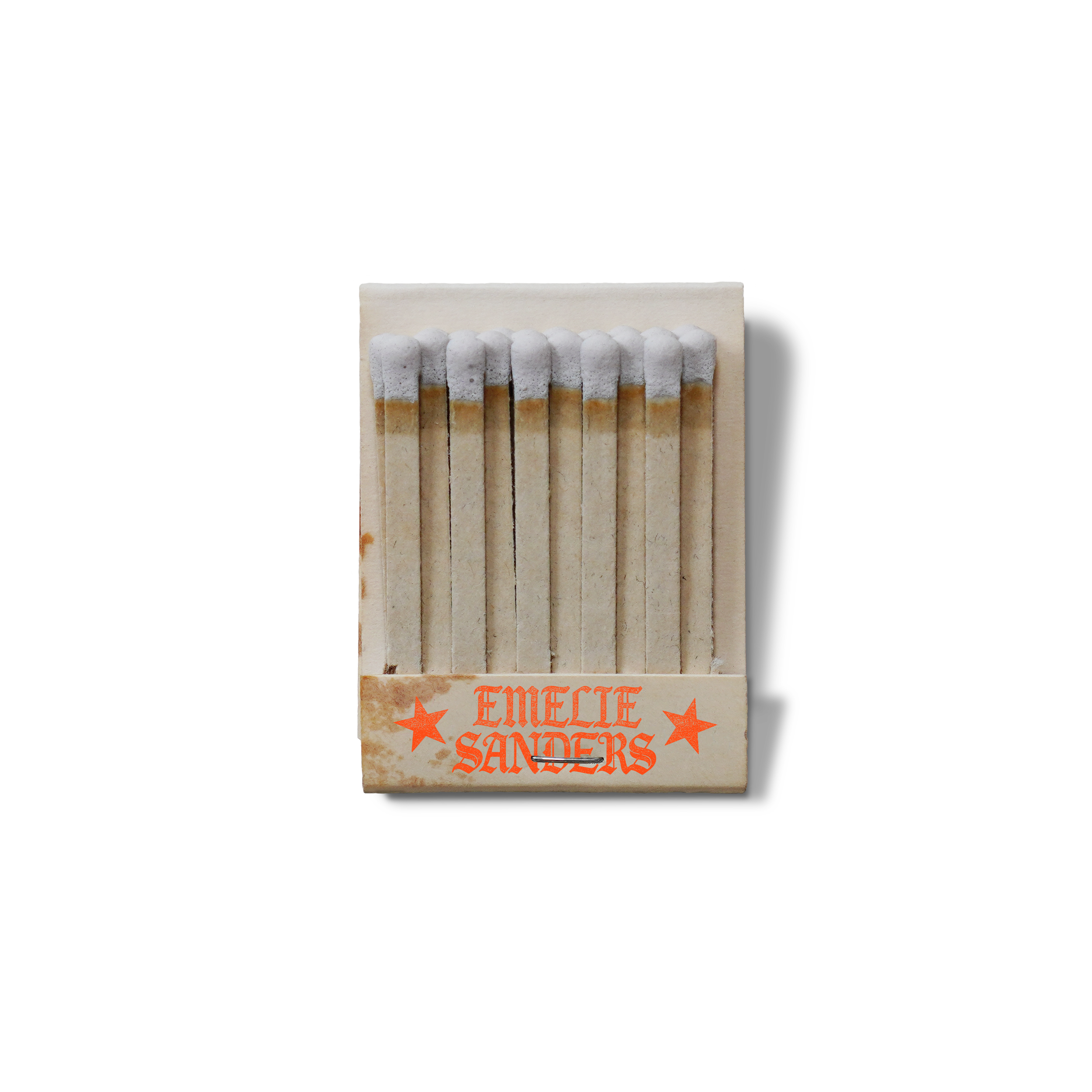 matchbook mockup for personal brand that has red logo at bottom that says emelie sanders