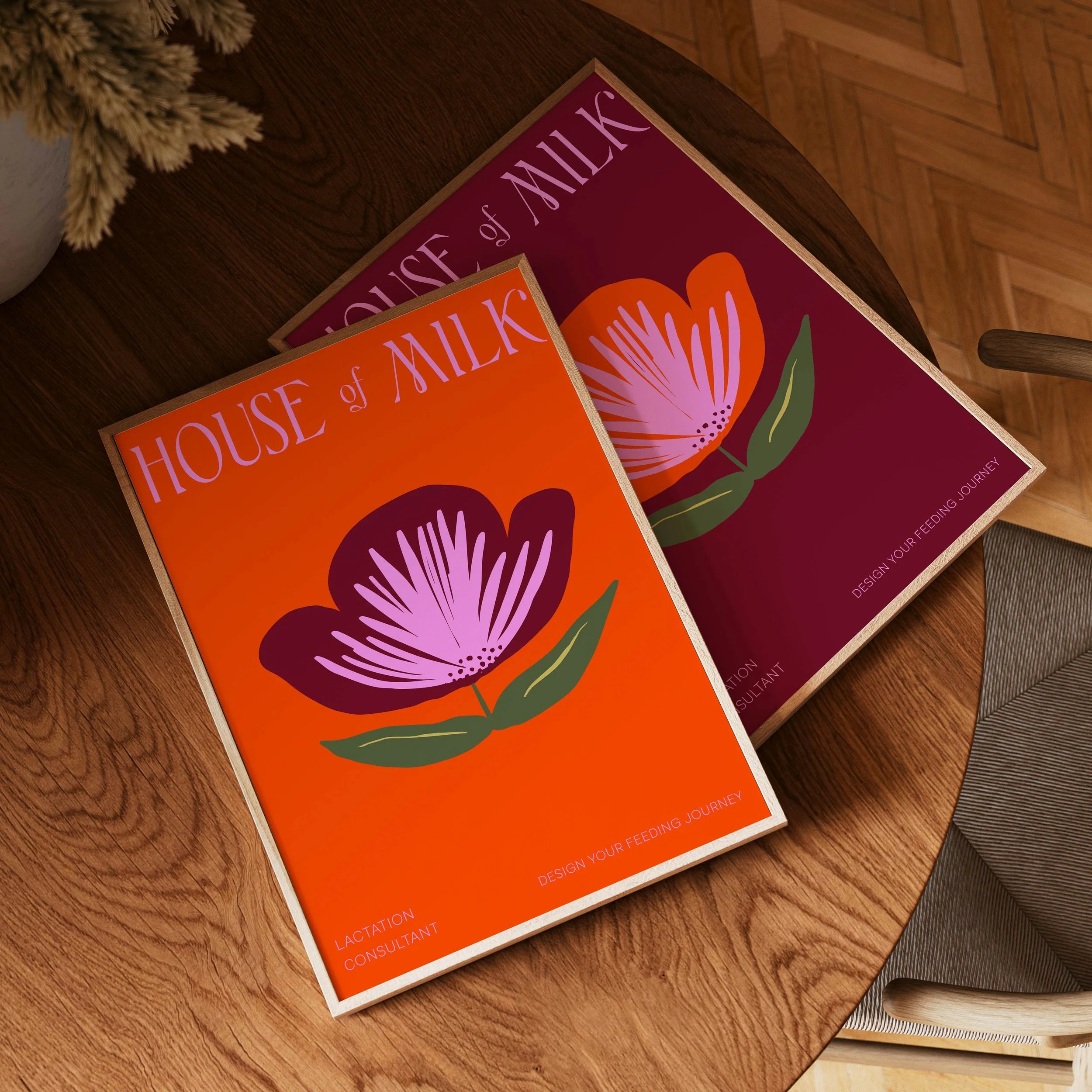 poster design for lactation consultant with flower and bold playful colors